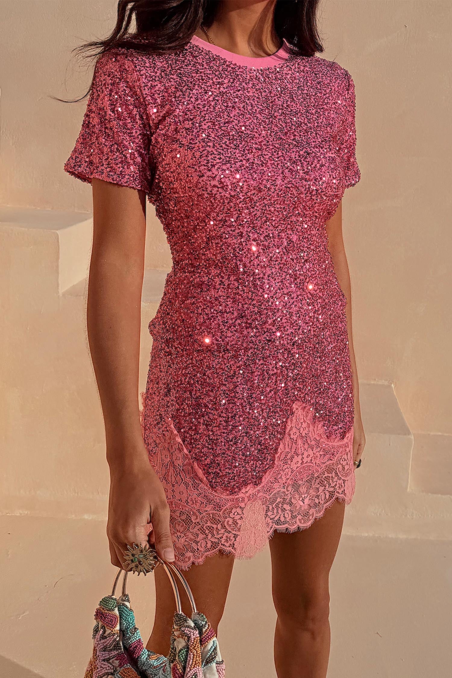 Pink Sequin Mini Maeva Skirt