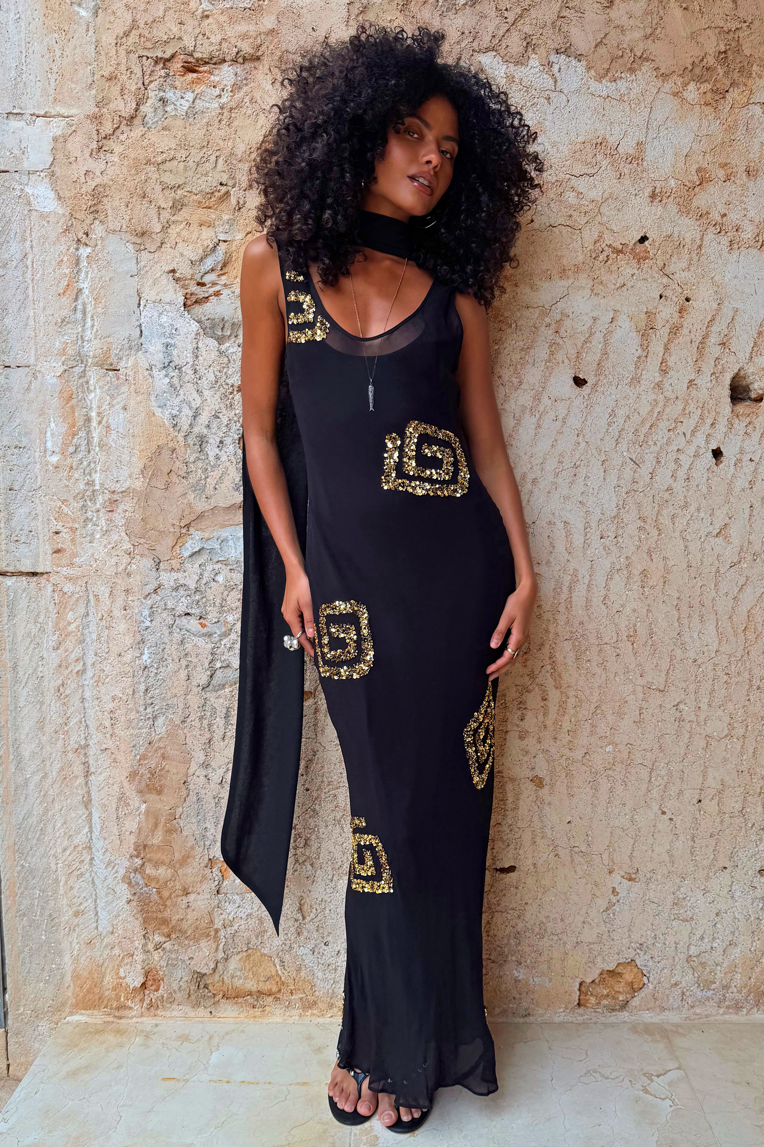 Black & Gold Simona Dress Petite