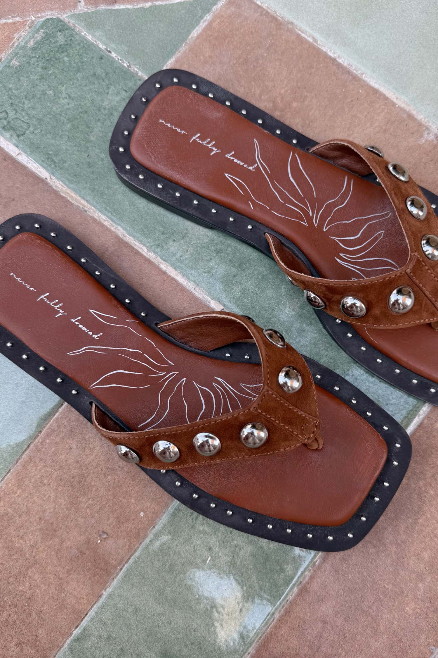 Tan Leather Stud Sandals
