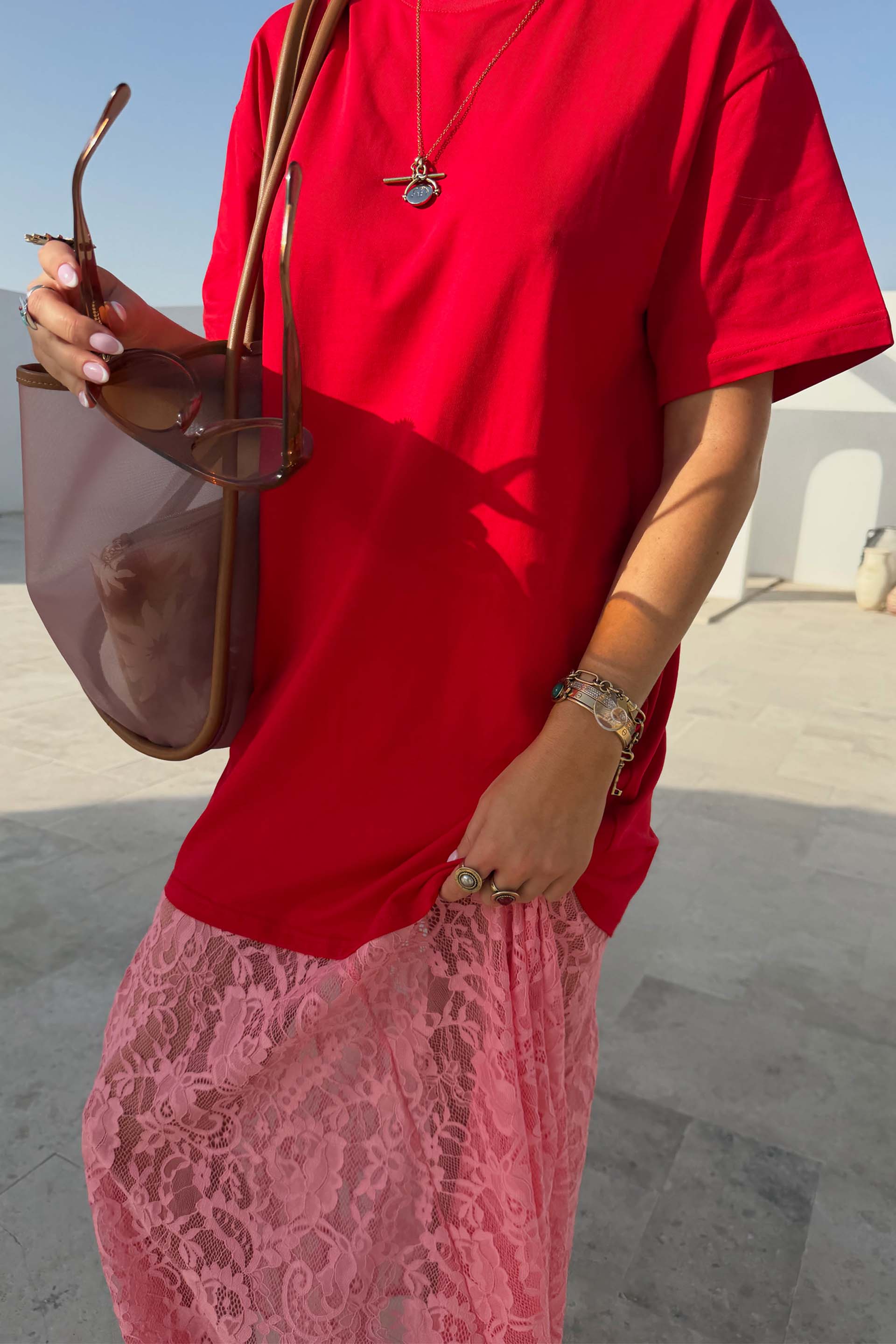 Red and Pink Cara T-Shirt Dress
