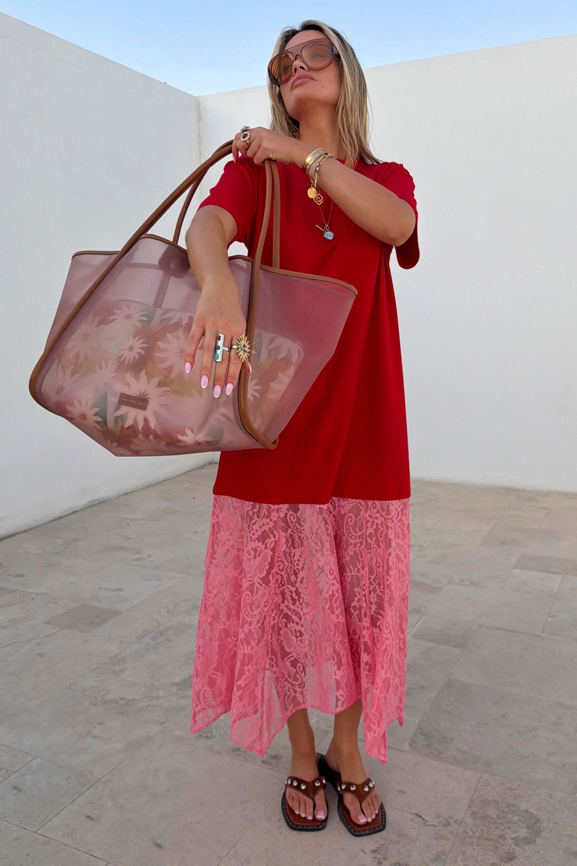 Red and Pink Cara T-Shirt Dress
