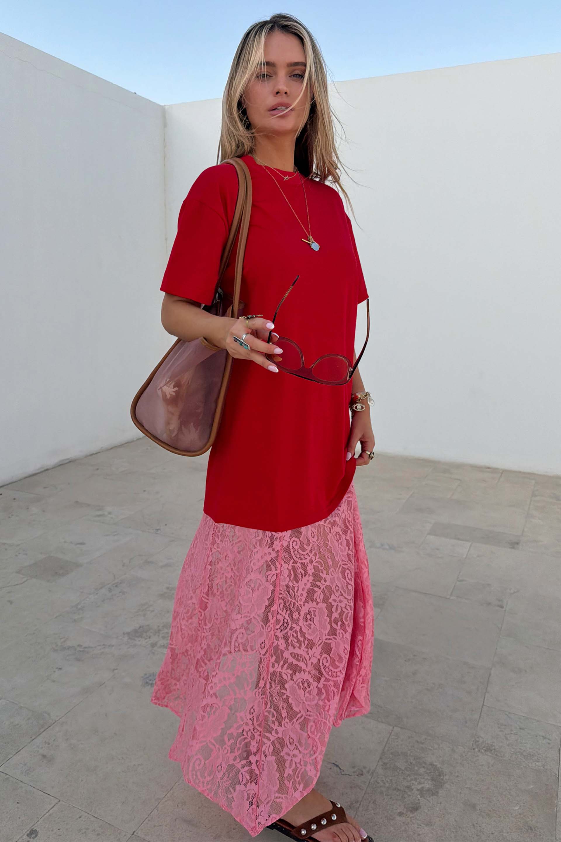 Red and Pink Cara T-Shirt Dress