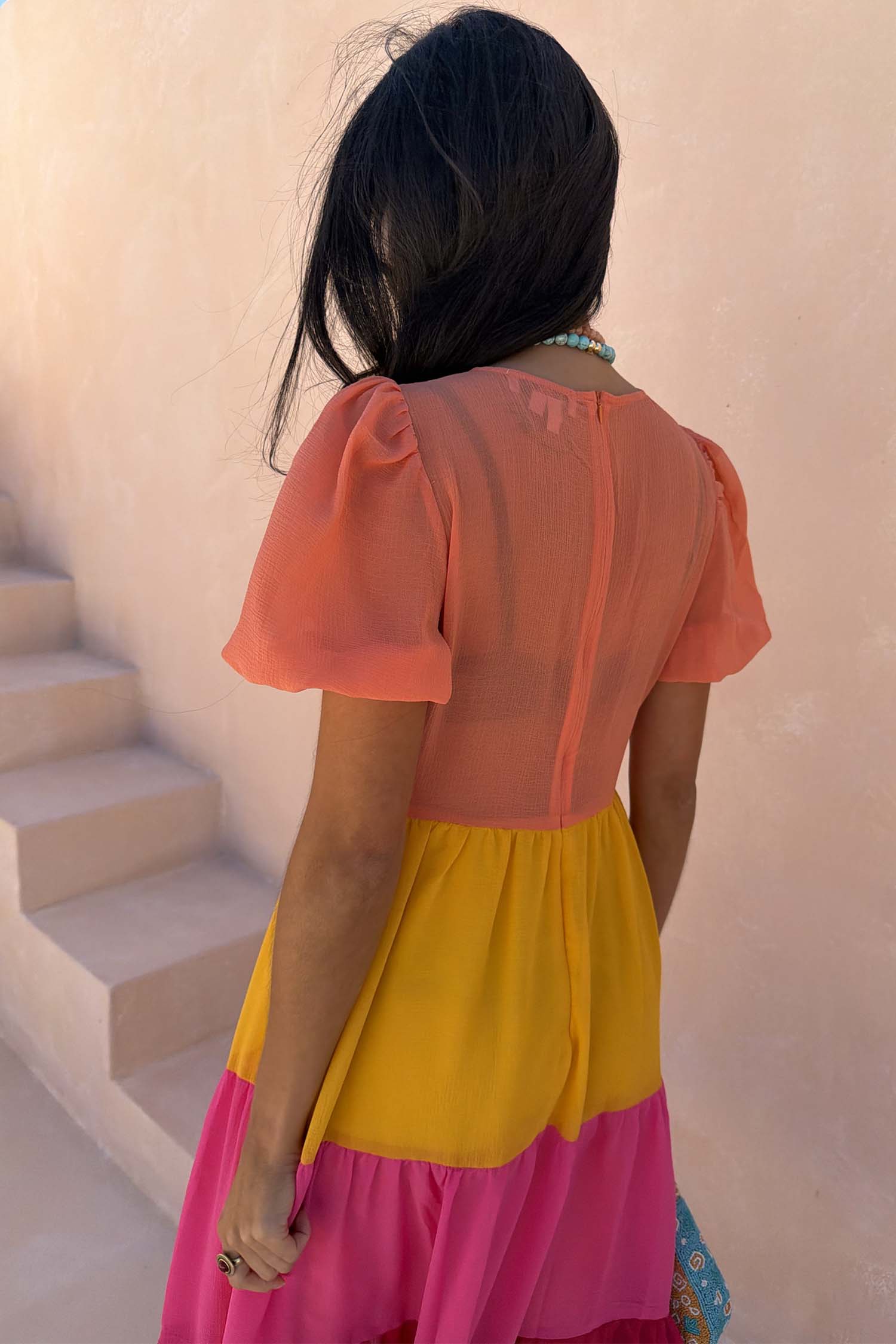 Tiered Orange and Pink Abigail Dress Petite