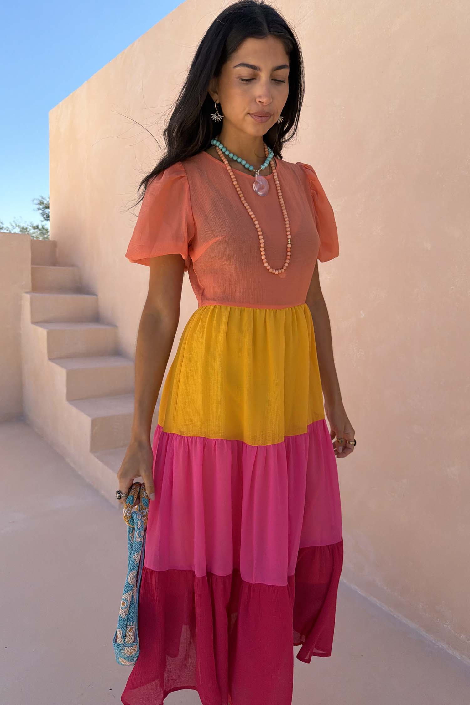 Tiered Orange and Pink Abigail Dress Petite