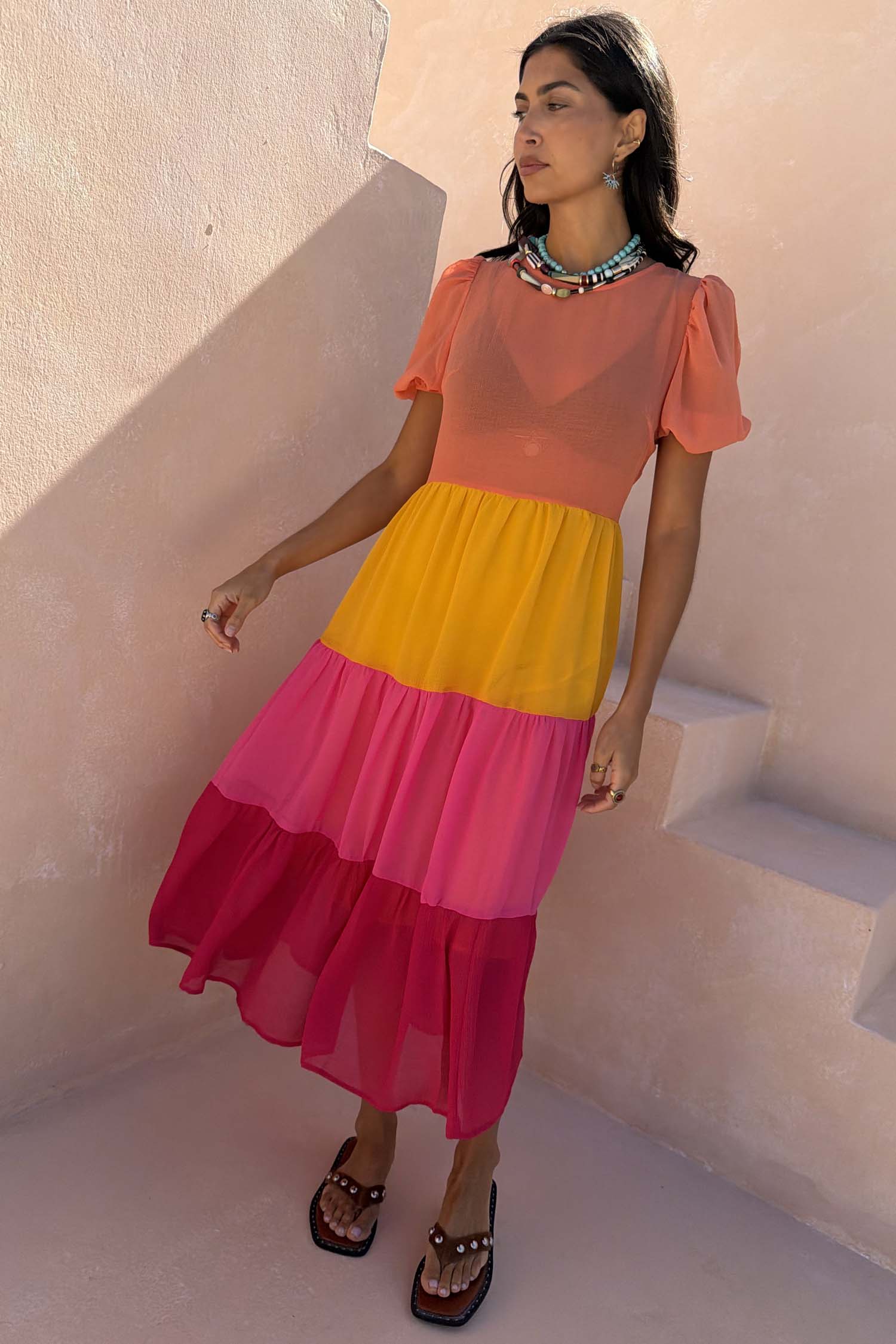 Tiered Orange and Pink Abigail Dress Petite