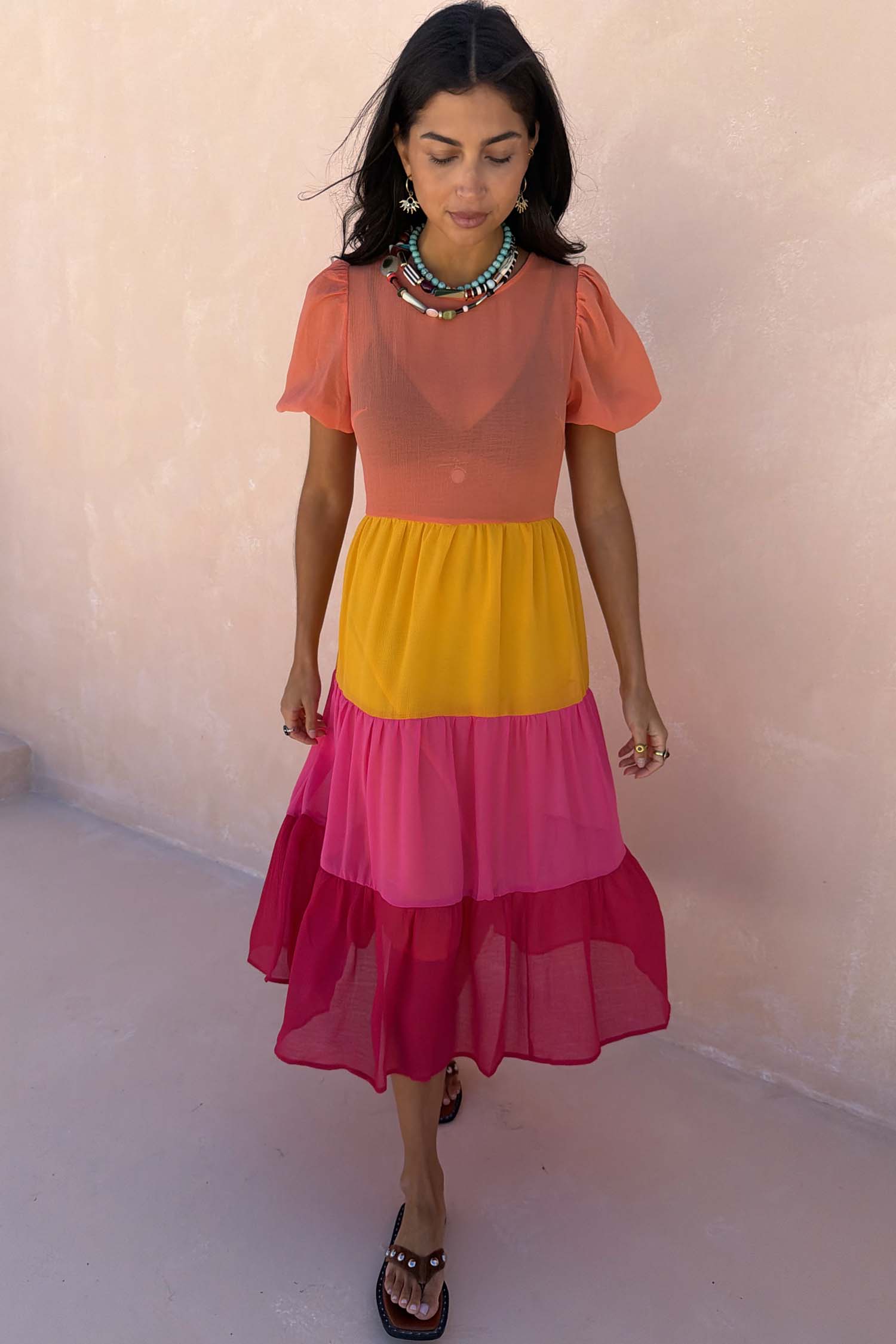 Tiered Orange and Pink Abigail Dress Petite