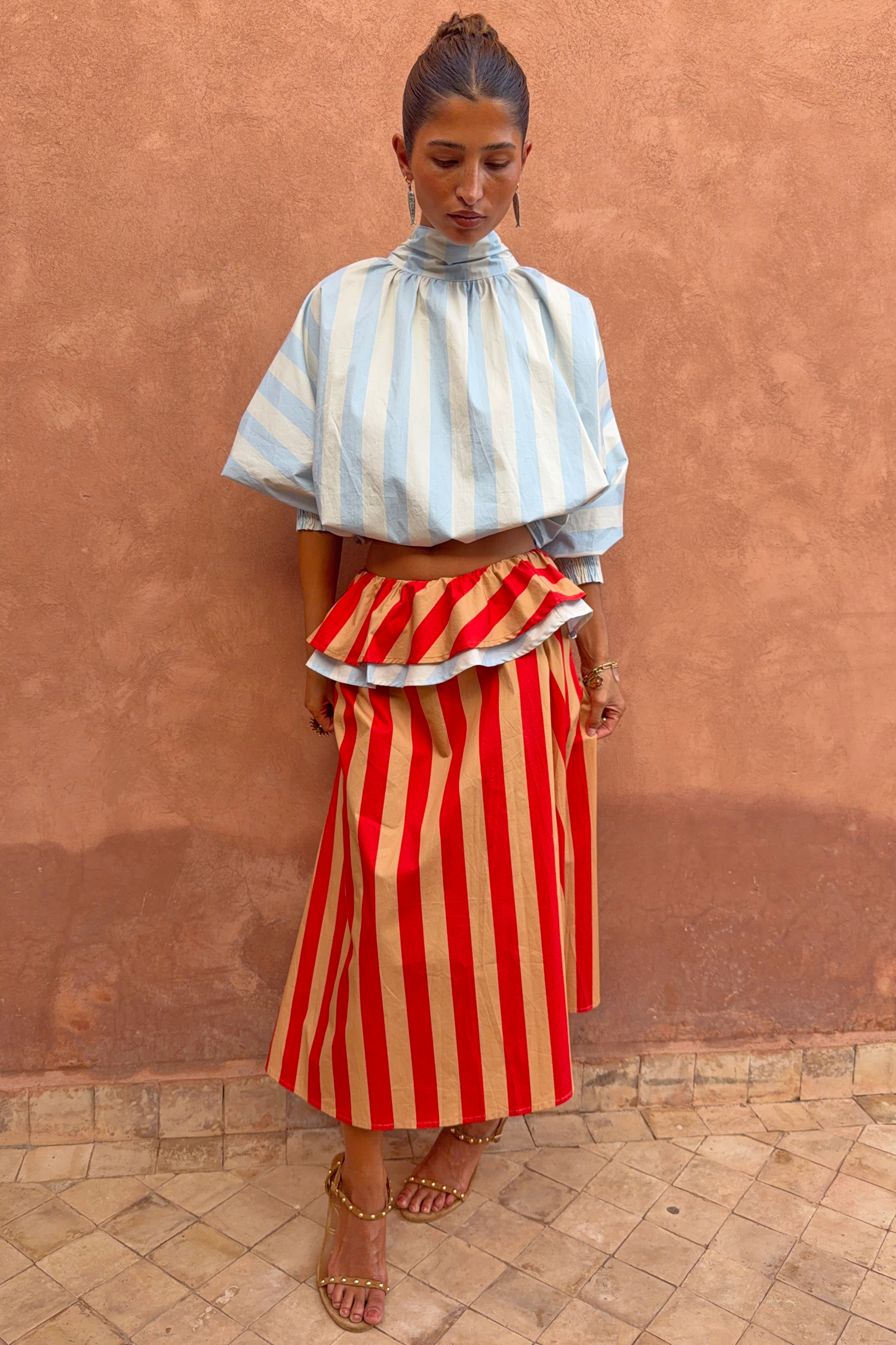 Tomato Stripe Mini Dress