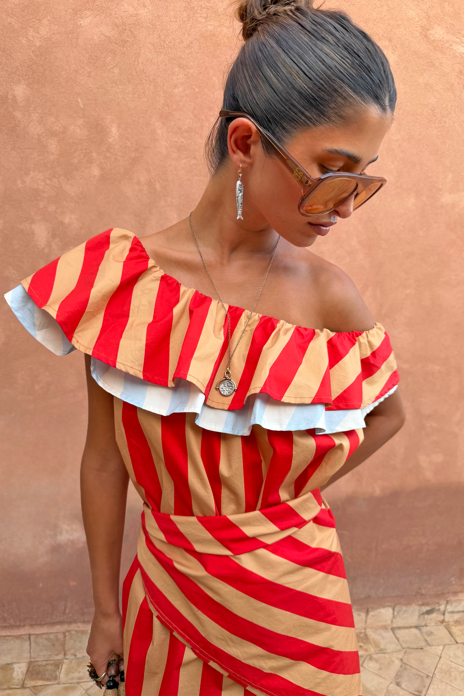 Tomato Stripe Mini Dress