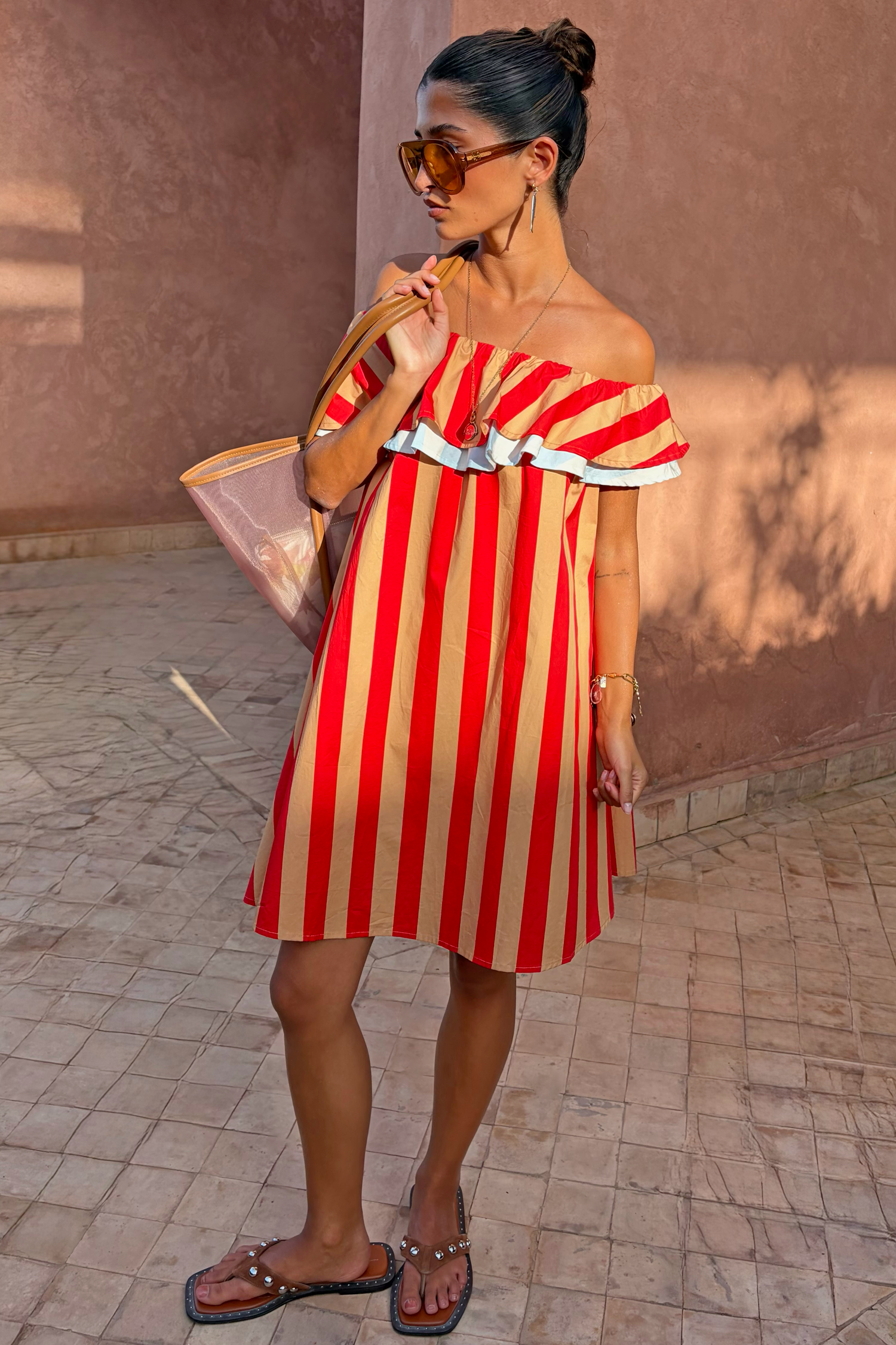 Tomato Stripe Mini Dress