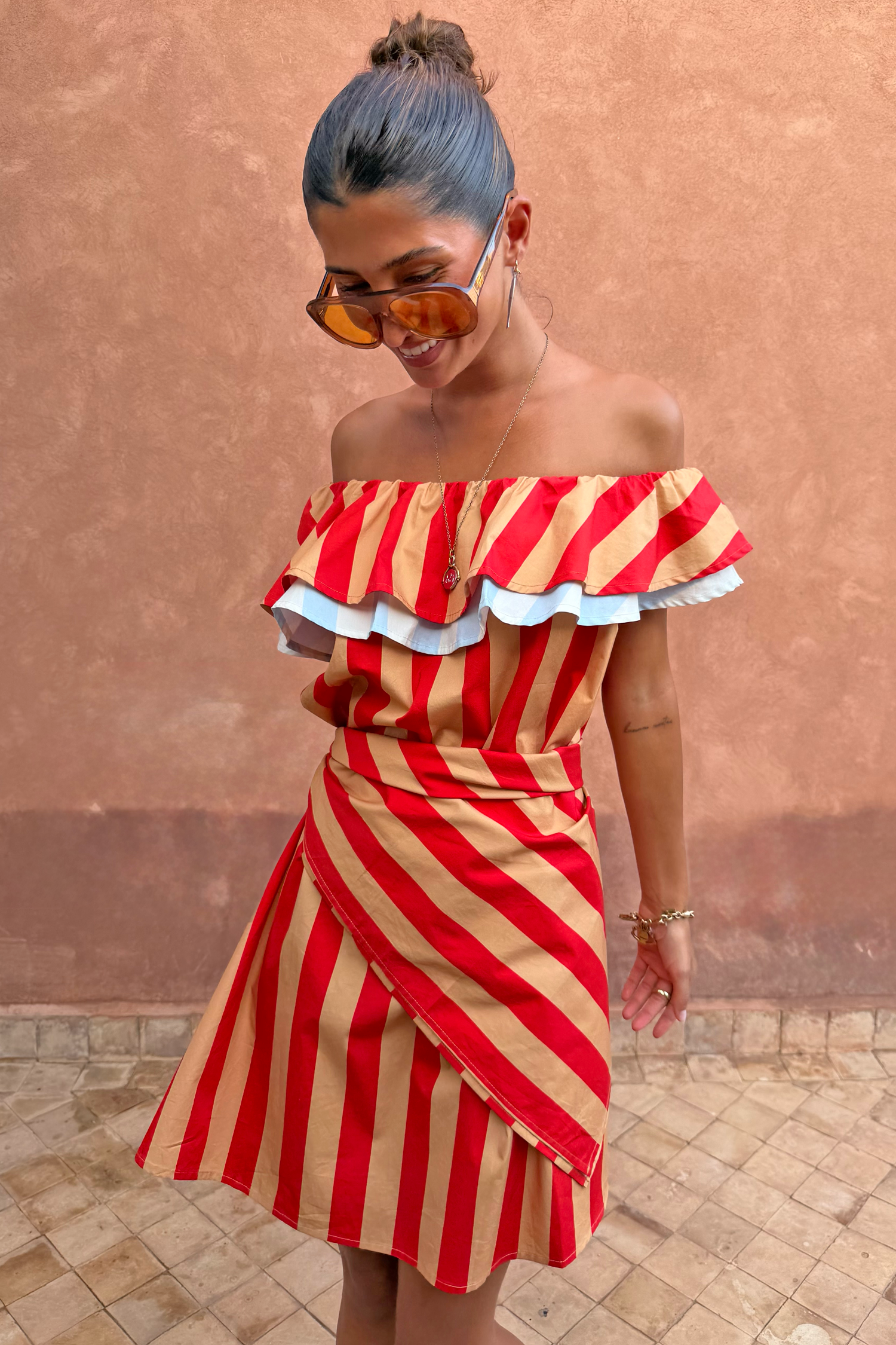Tomato Stripe Mini Dress