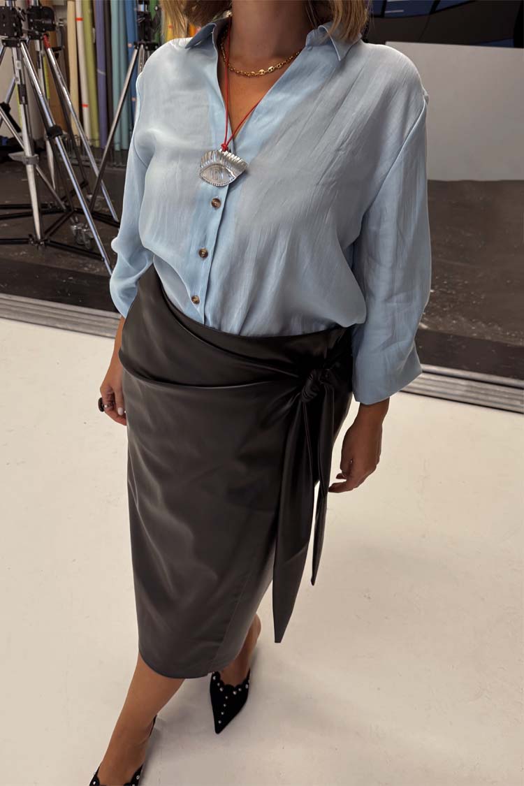 Black Vegan Leather Wrap Skirt