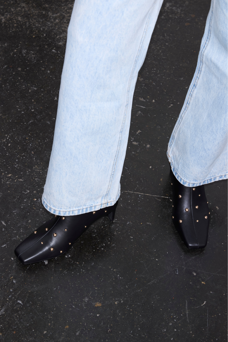 Black Leather Boots with Gold Studs