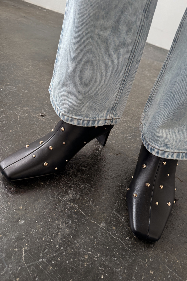 Black Leather Boots with Gold Studs