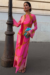 Pink and Olive Abstract Aria Dress
