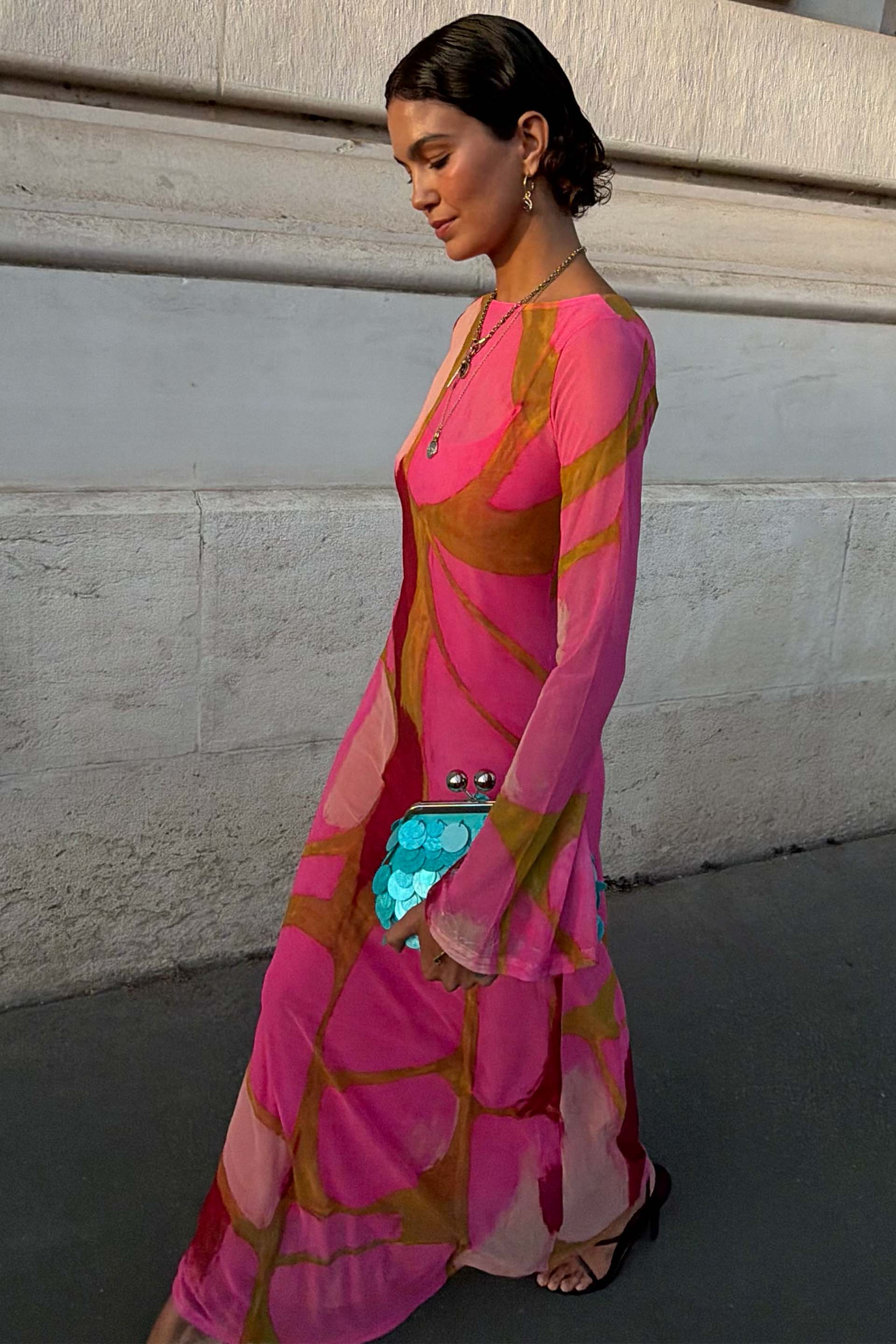 Pink and Olive Abstract Aria Dress