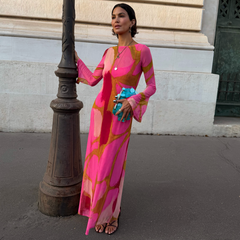 Pink and Olive Abstract Aria Dress