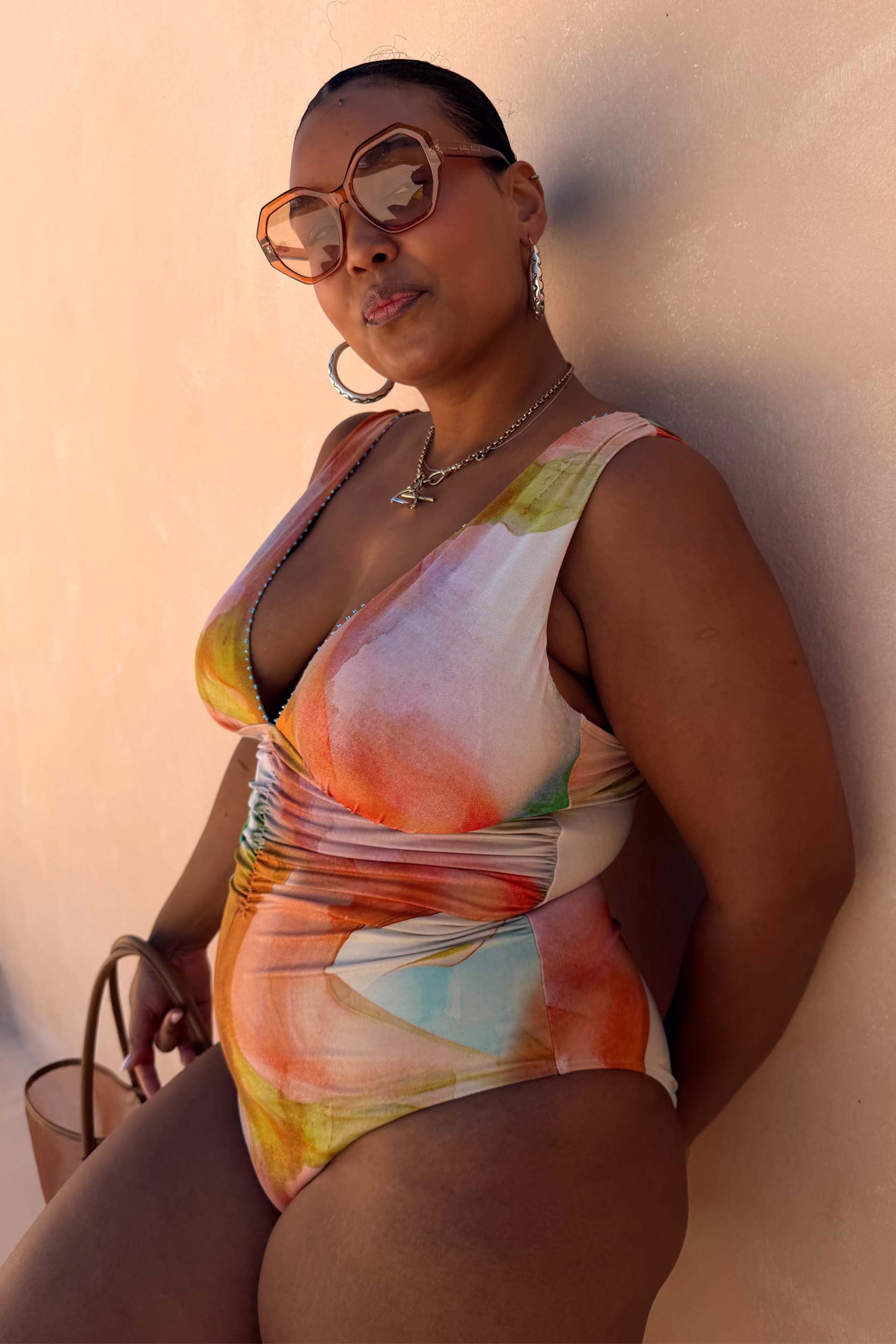 Abstract Plunge Swimsuit
