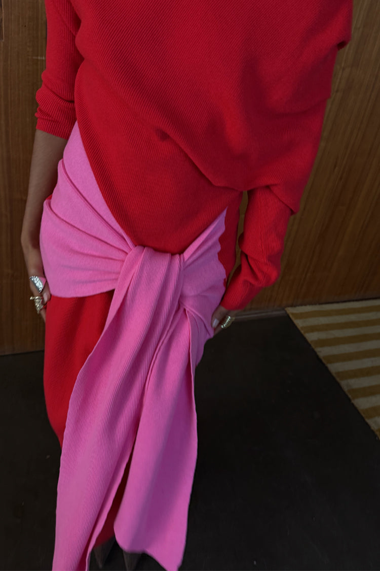 Red and Pink Afia Midi Dress