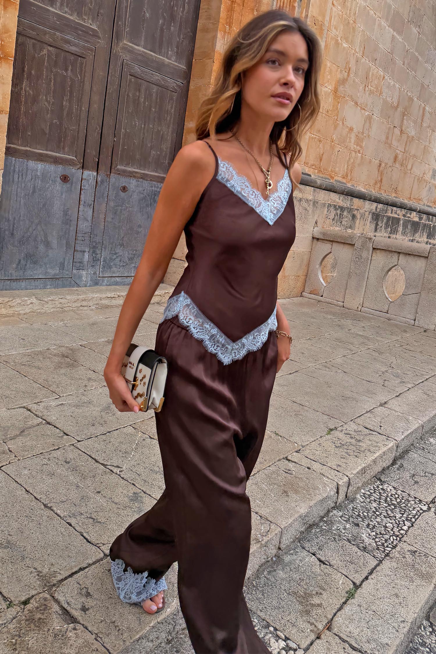 Chocolate Aurelia Top With Blue Lace