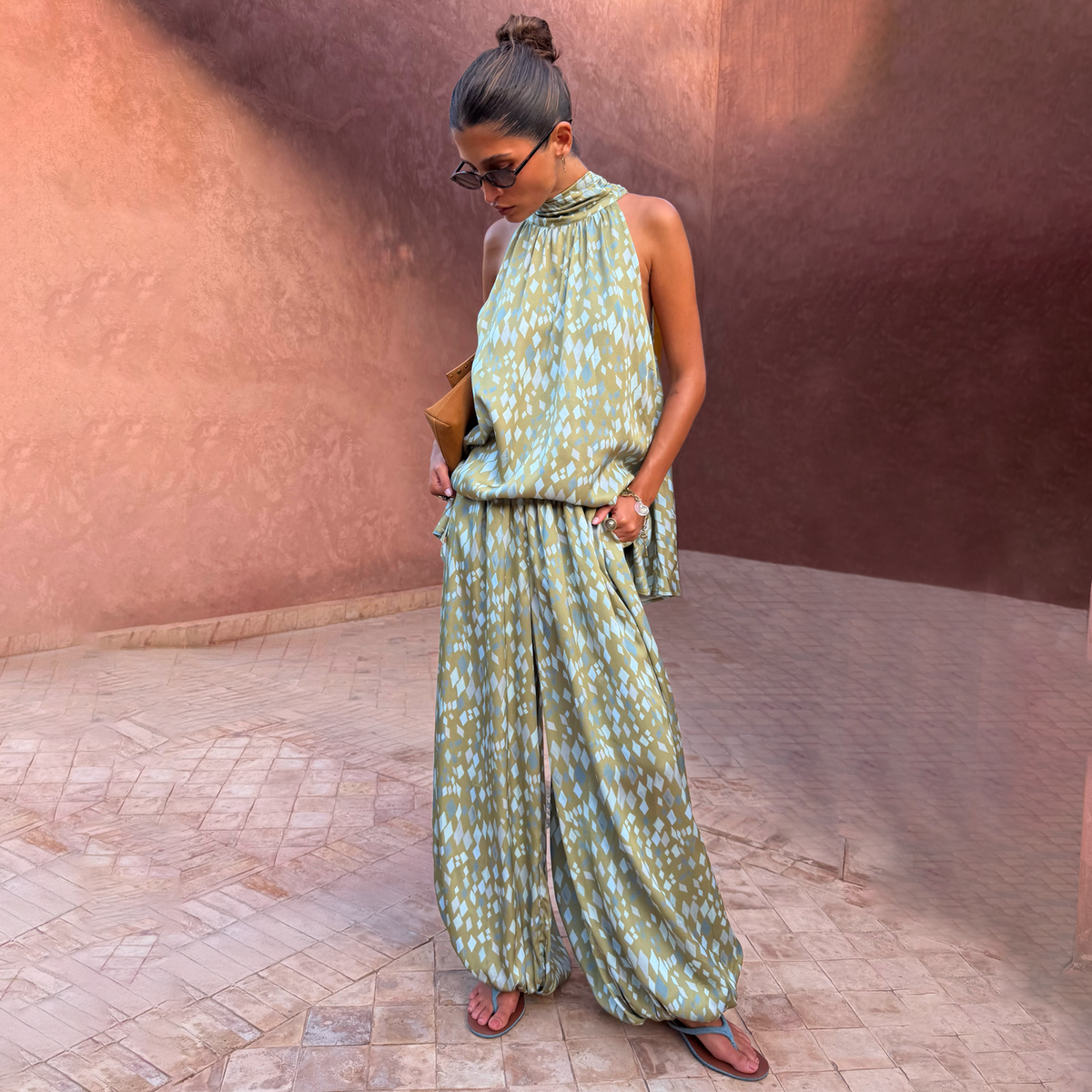 Green Diamond Print Balloon Trouser