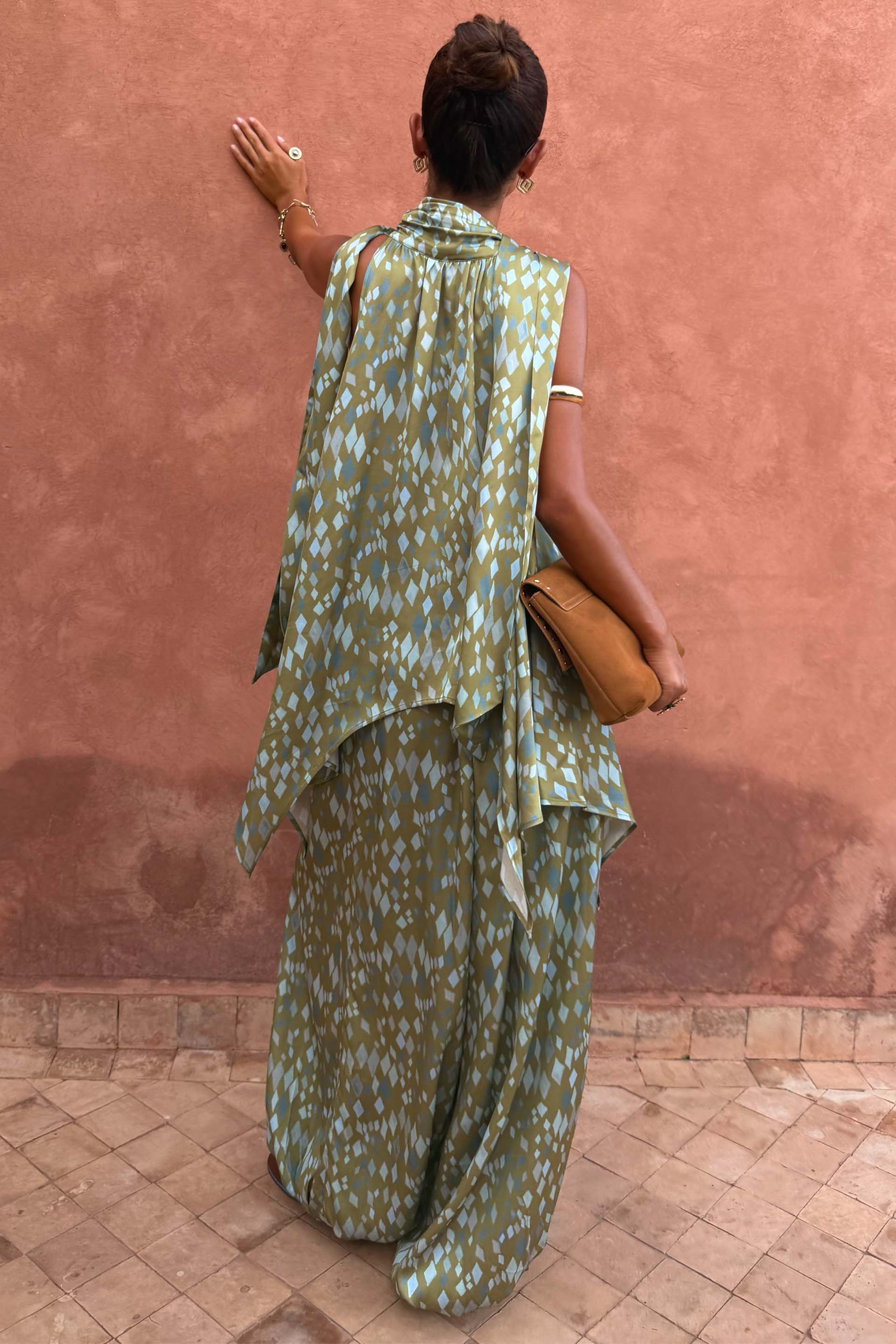 Green Diamond Print Balloon Trouser