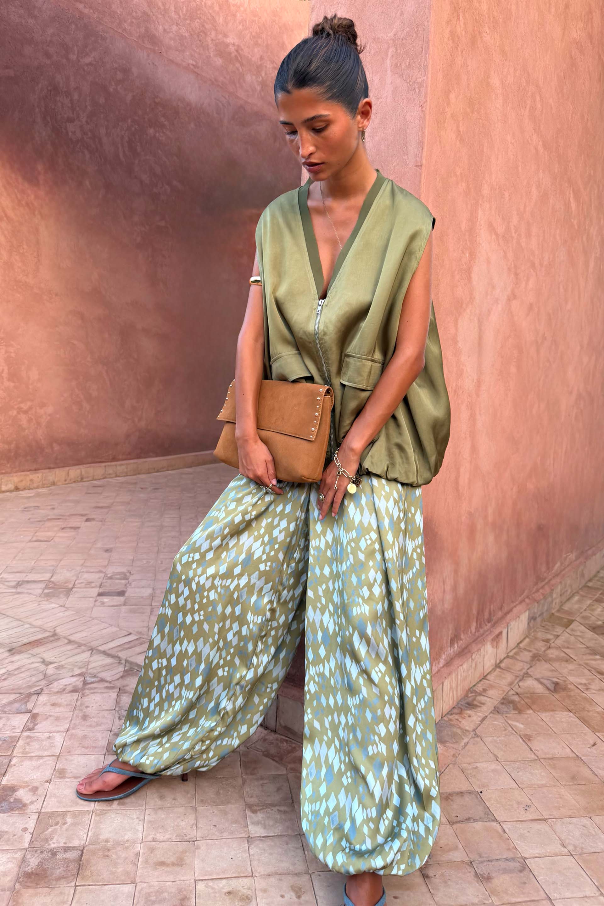 Green Diamond Print Balloon Trouser