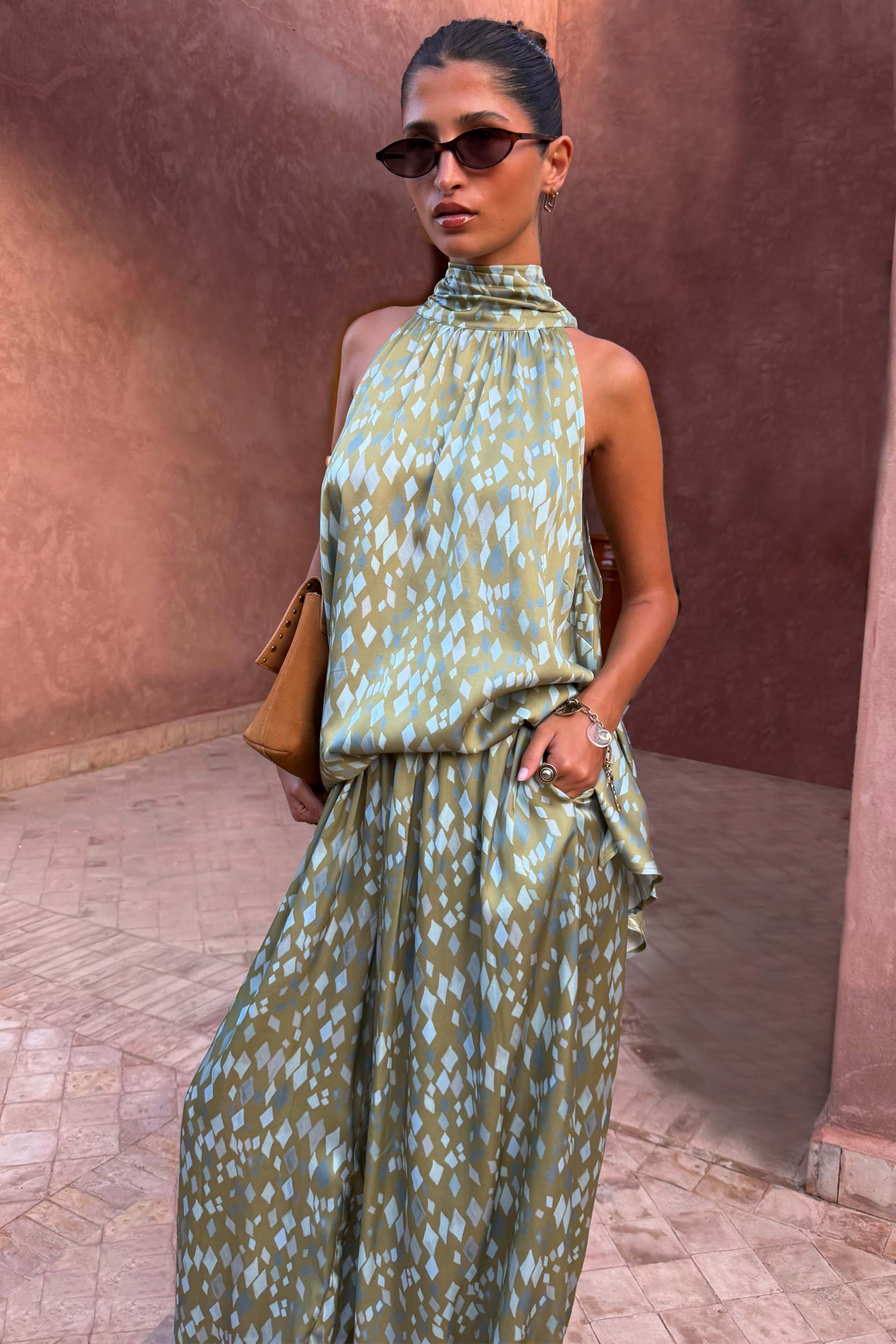 Green Diamond Print Balloon Trouser