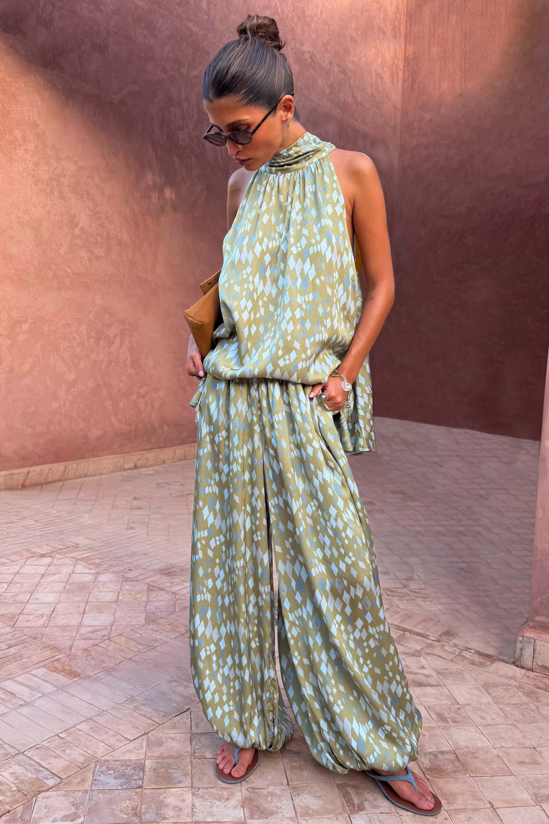 Green Diamond Print Balloon Trouser