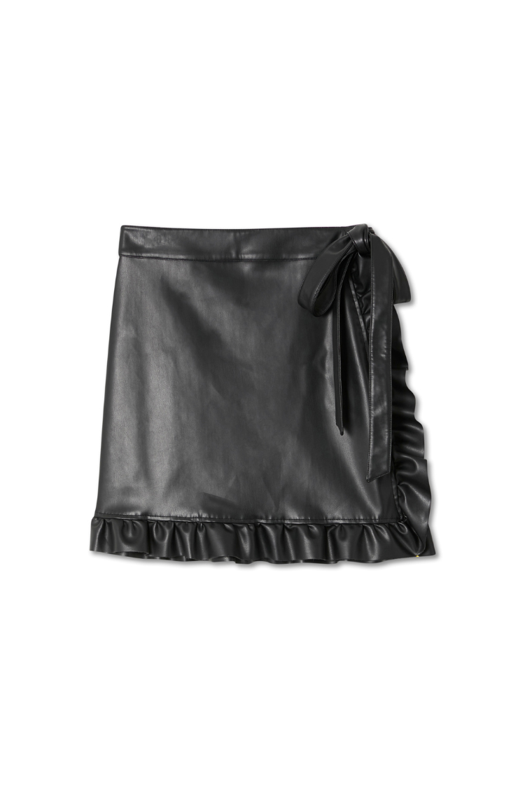 Black Vegan Leather Ruffle Mini Jaspre Skirt
