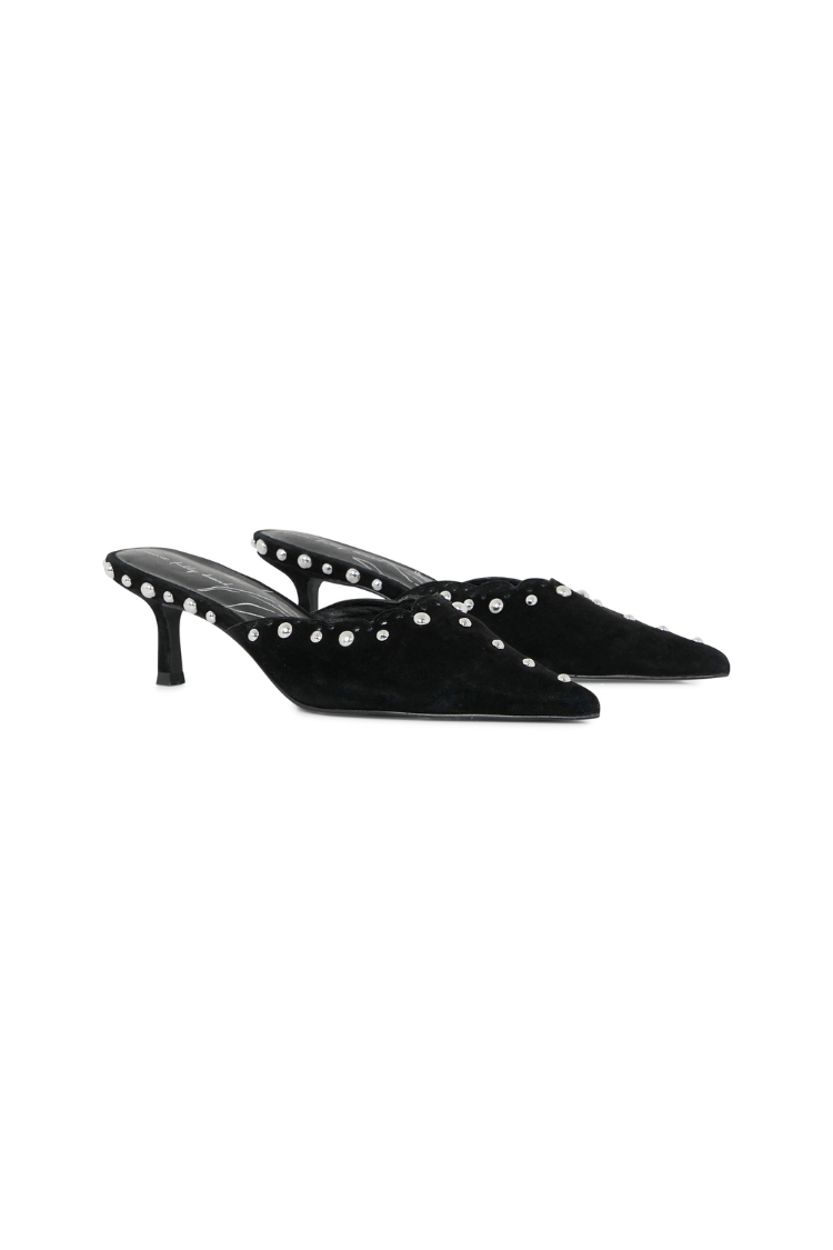 Black Suede Mules with Silver Studs