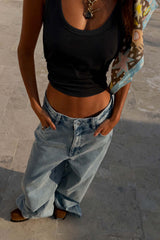 Black Scoop Neck Rib Tank