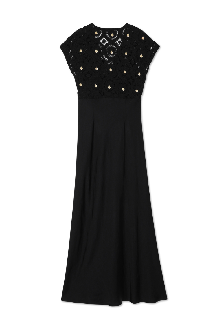 Black Crochet Shell Elodie Dress