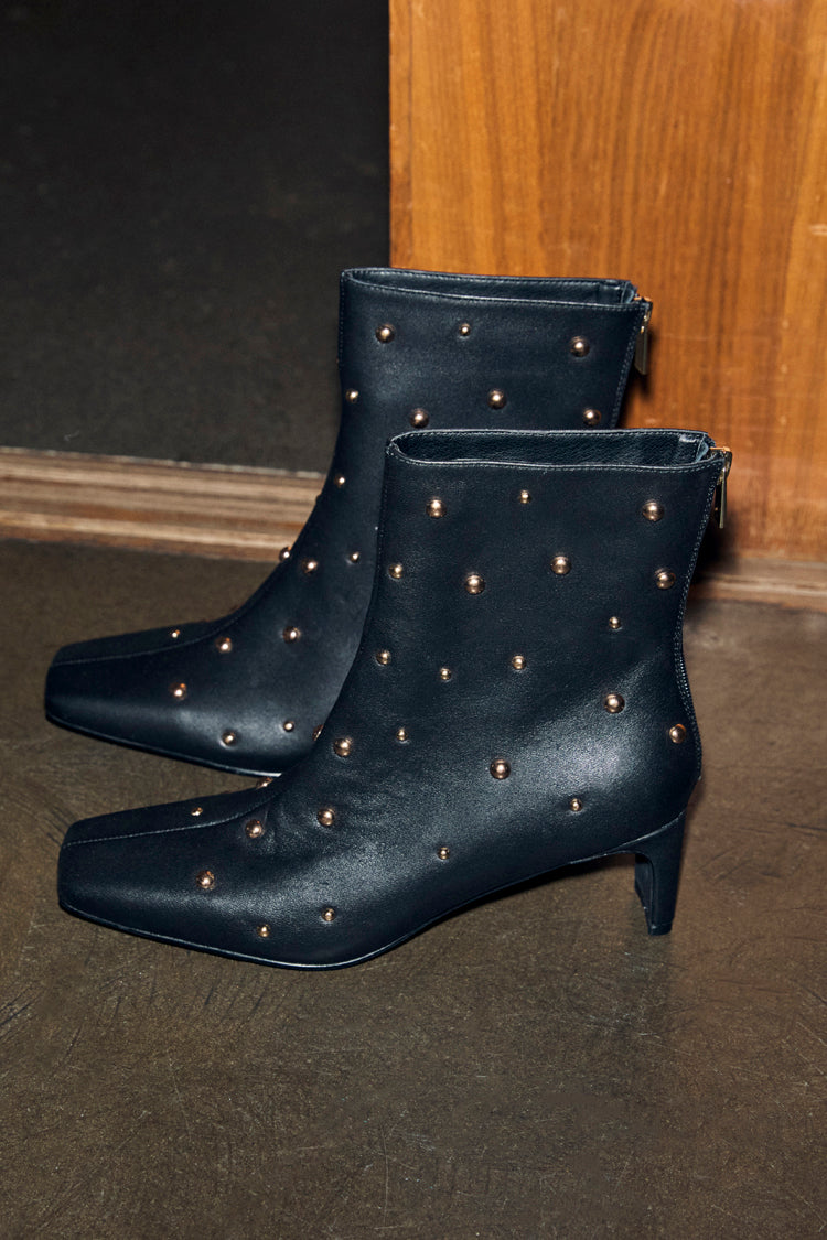 Black Leather Boots with Gold Studs