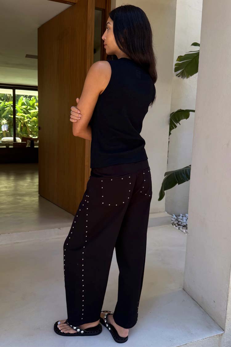 Black Studded Barrel Jeans