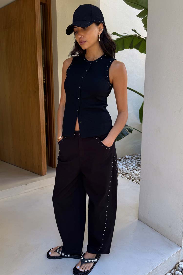Black Studded Barrel Jeans