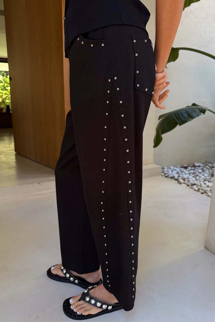 Black Studded Barrel Jeans