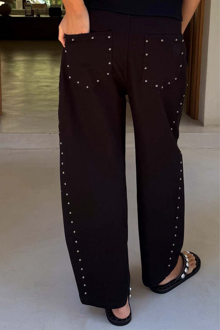 Black Studded Barrel Jeans