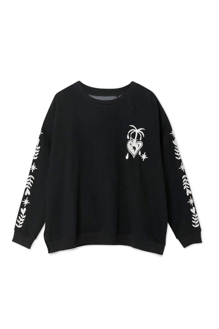 Black Sweatshirt with Ecru Embroidery