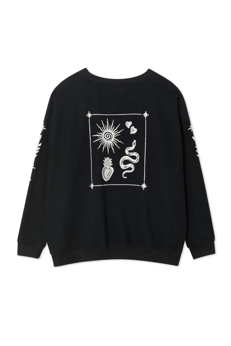 Black Sweatshirt with Ecru Embroidery