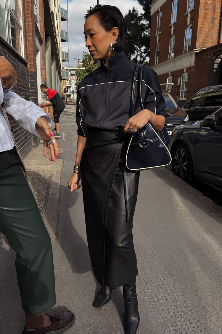 Black Vegan Leather Wrap Skirt