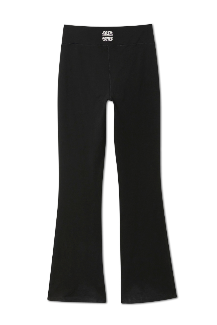 Black Cotton Wide Leg with Ecru Embroidery