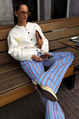 Blue Cotton Stripe Jogger
