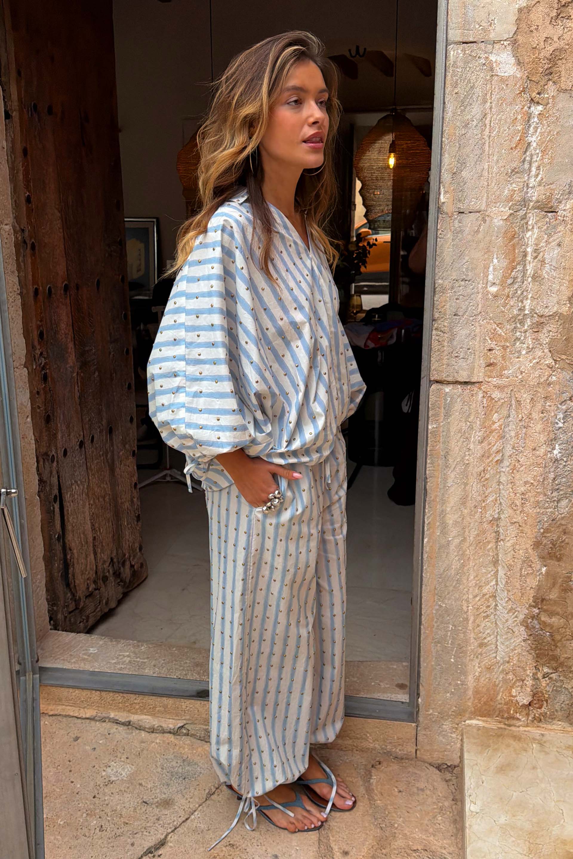 Blue Stripe Balloon Trouser