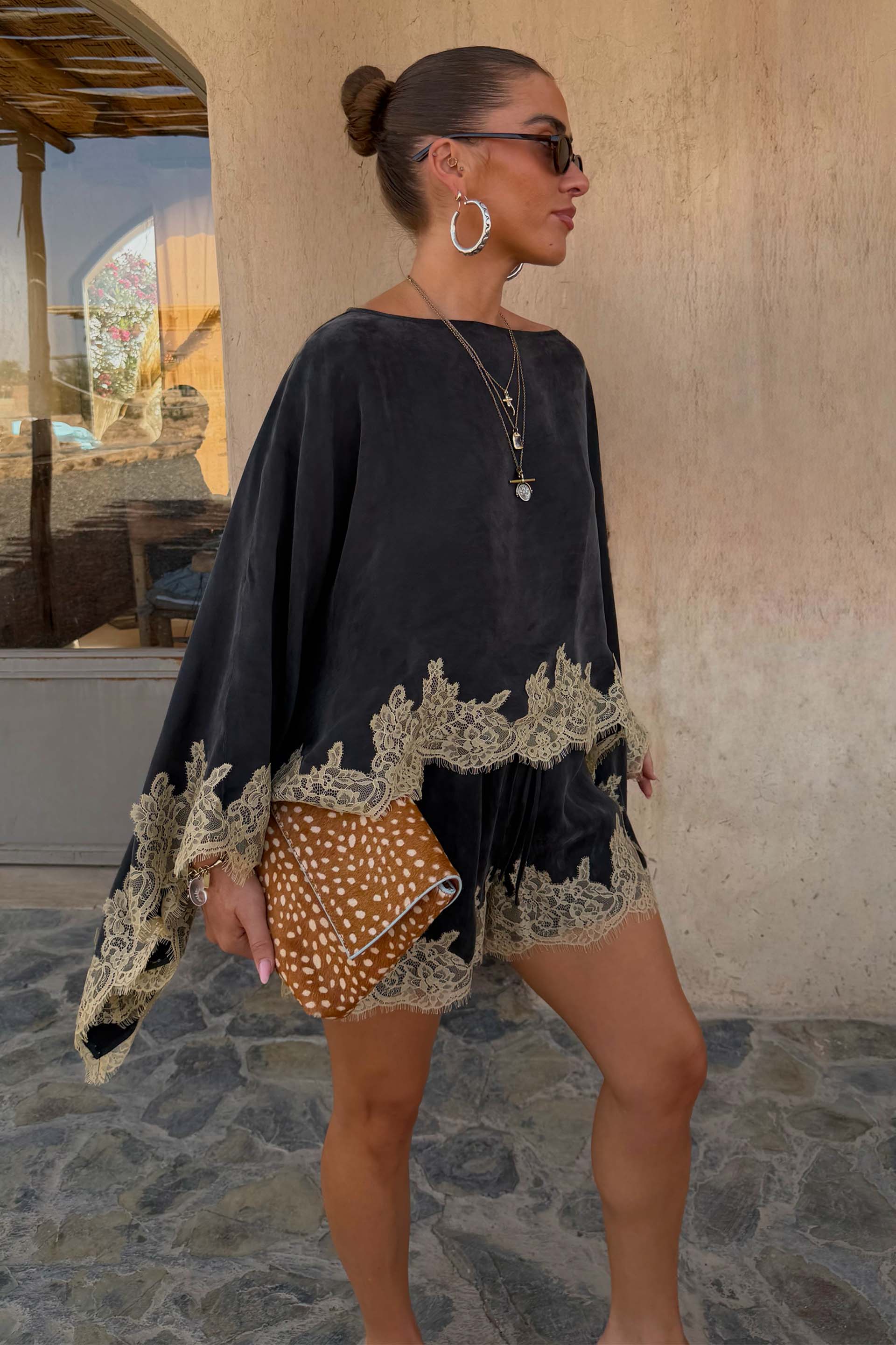 Grey Lace Trim Cape