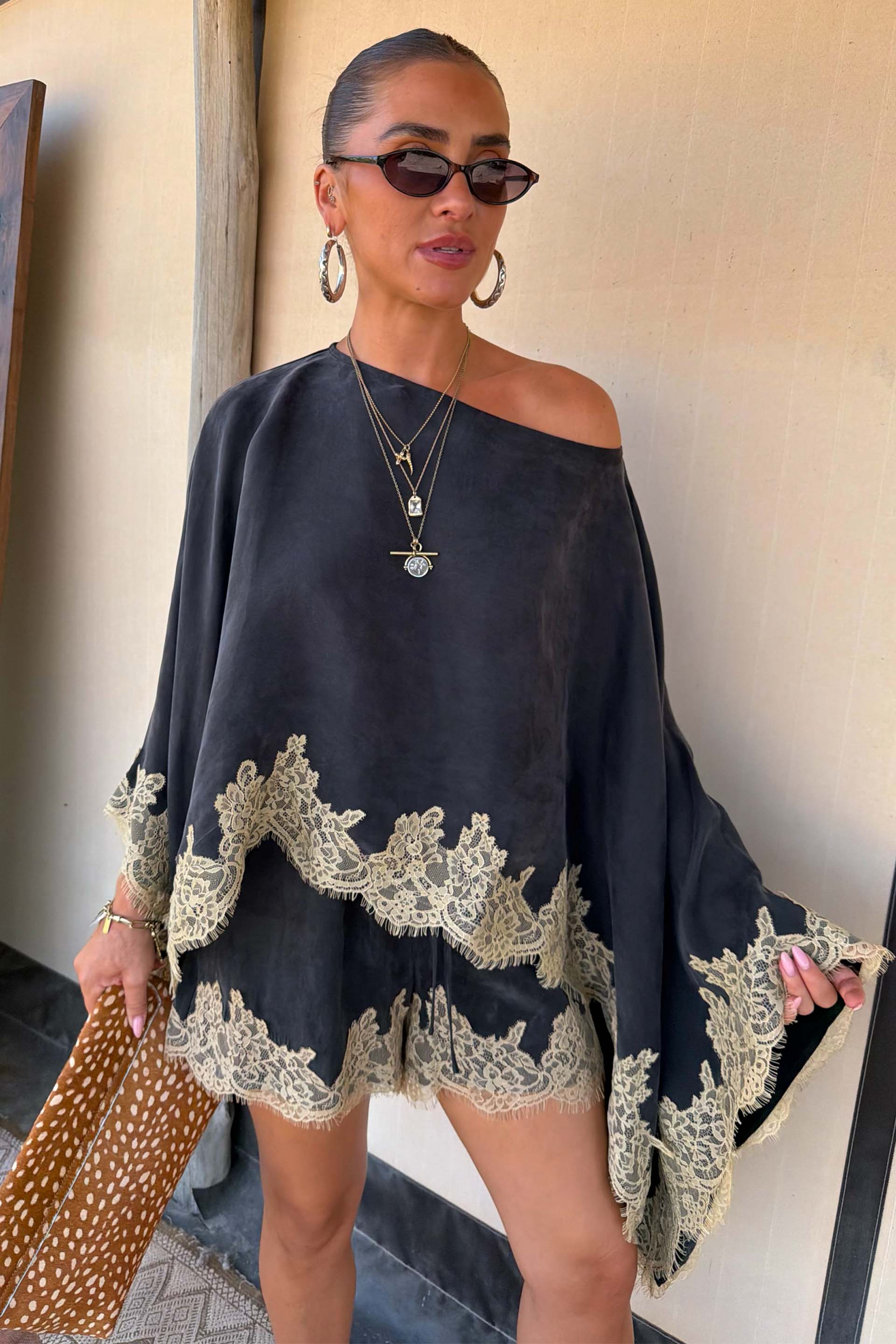 Grey Lace Trim Cape