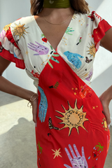 Red Celestial Midi Dress