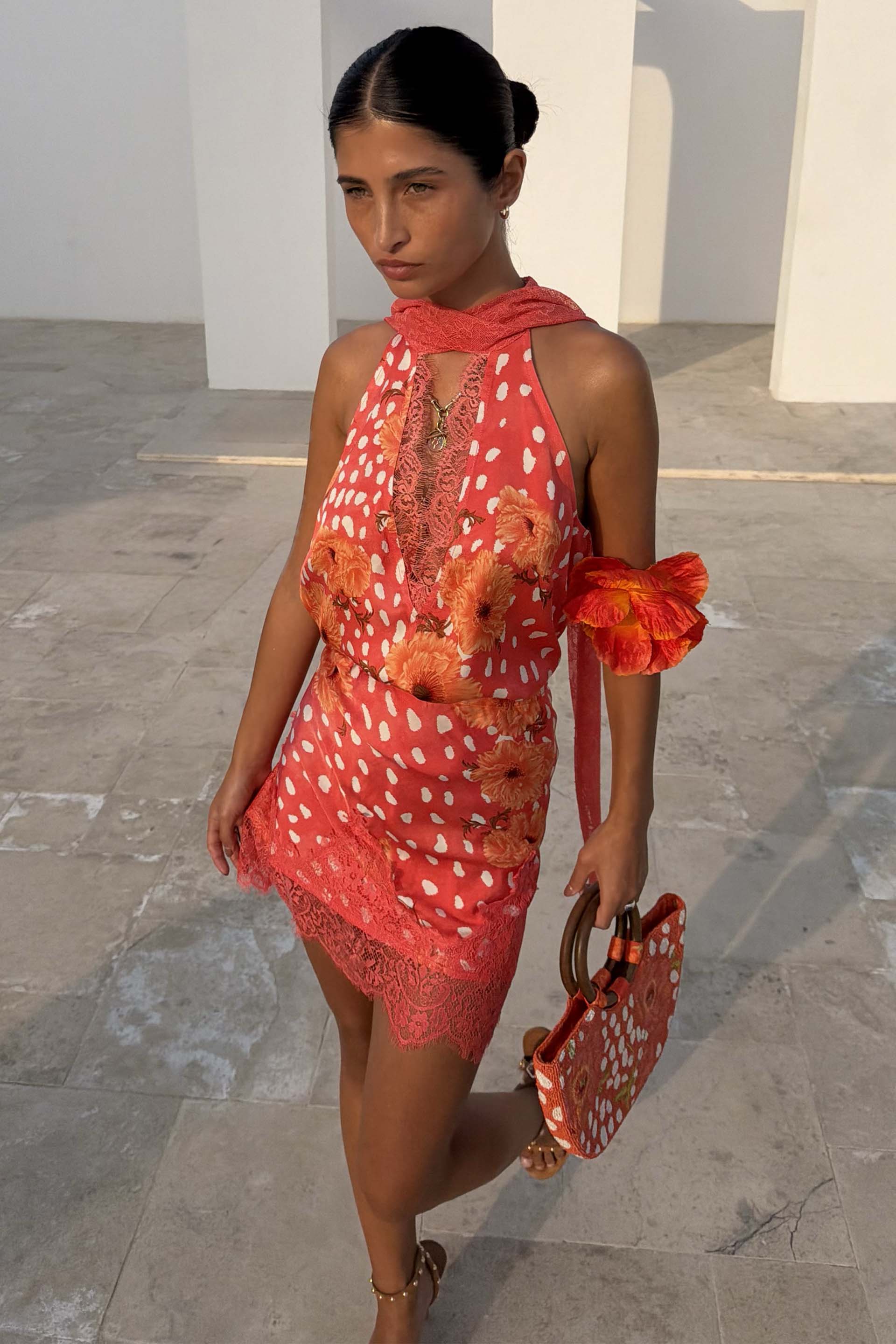 Coral Deer Poppy Lily Top