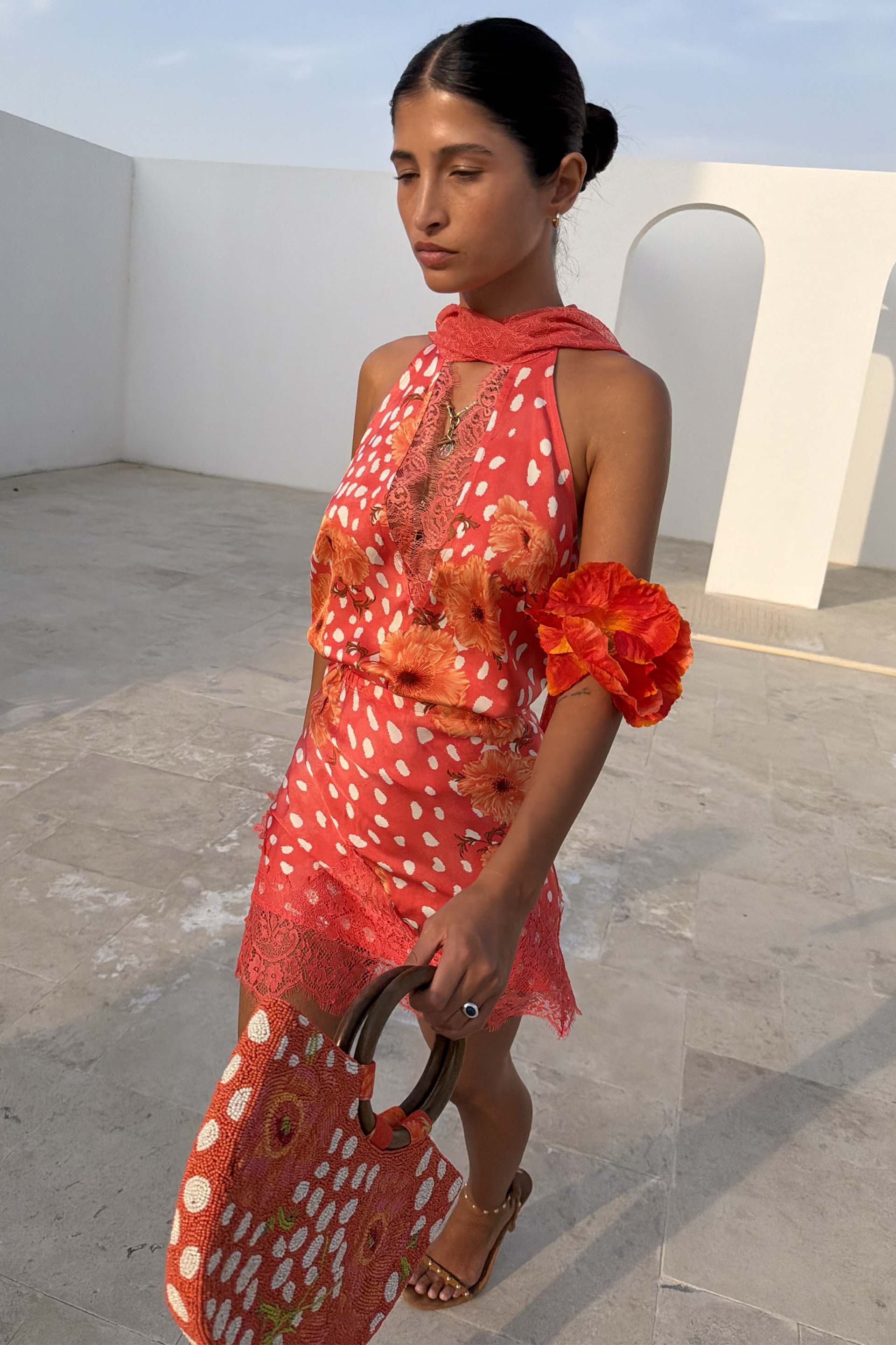 Coral Deer Poppy Lily Top