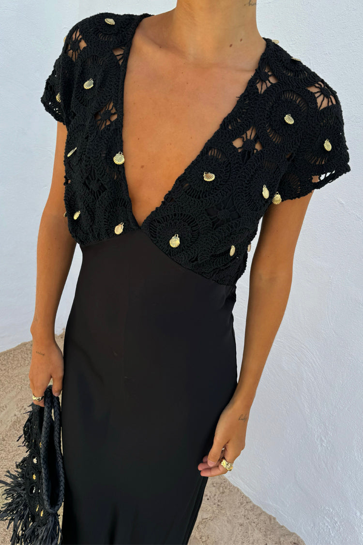 Black Crochet Shell Elodie Dress Petite