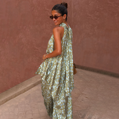 Green Diamond Print Halter Top